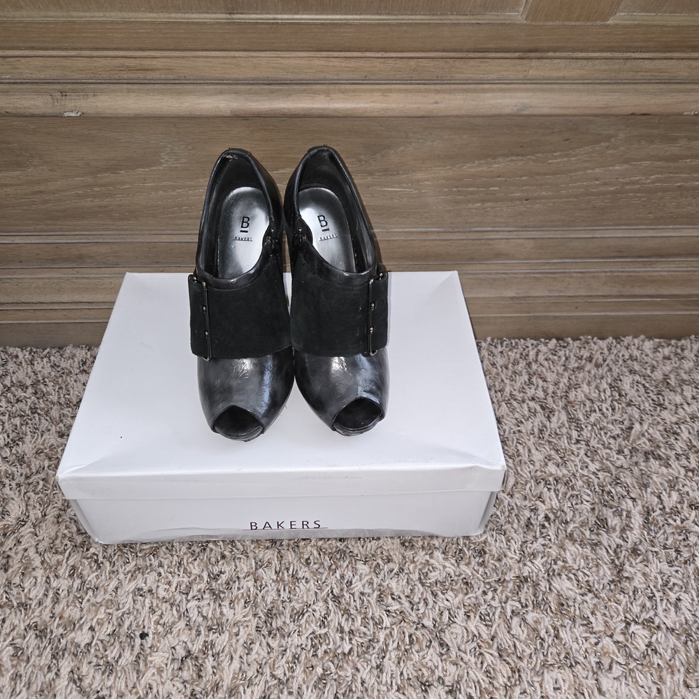 Bakers Black Peep-Toe Ankle Boots